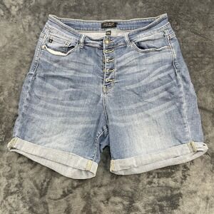 Judy Blue Shorts Womens 2XL (33) Plus Stretch Blue Denim Relaxed Distressed Hem